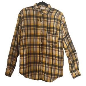 CP SHADES Plaid Cotton Long Sleeve Button Down Shirt Women Size S